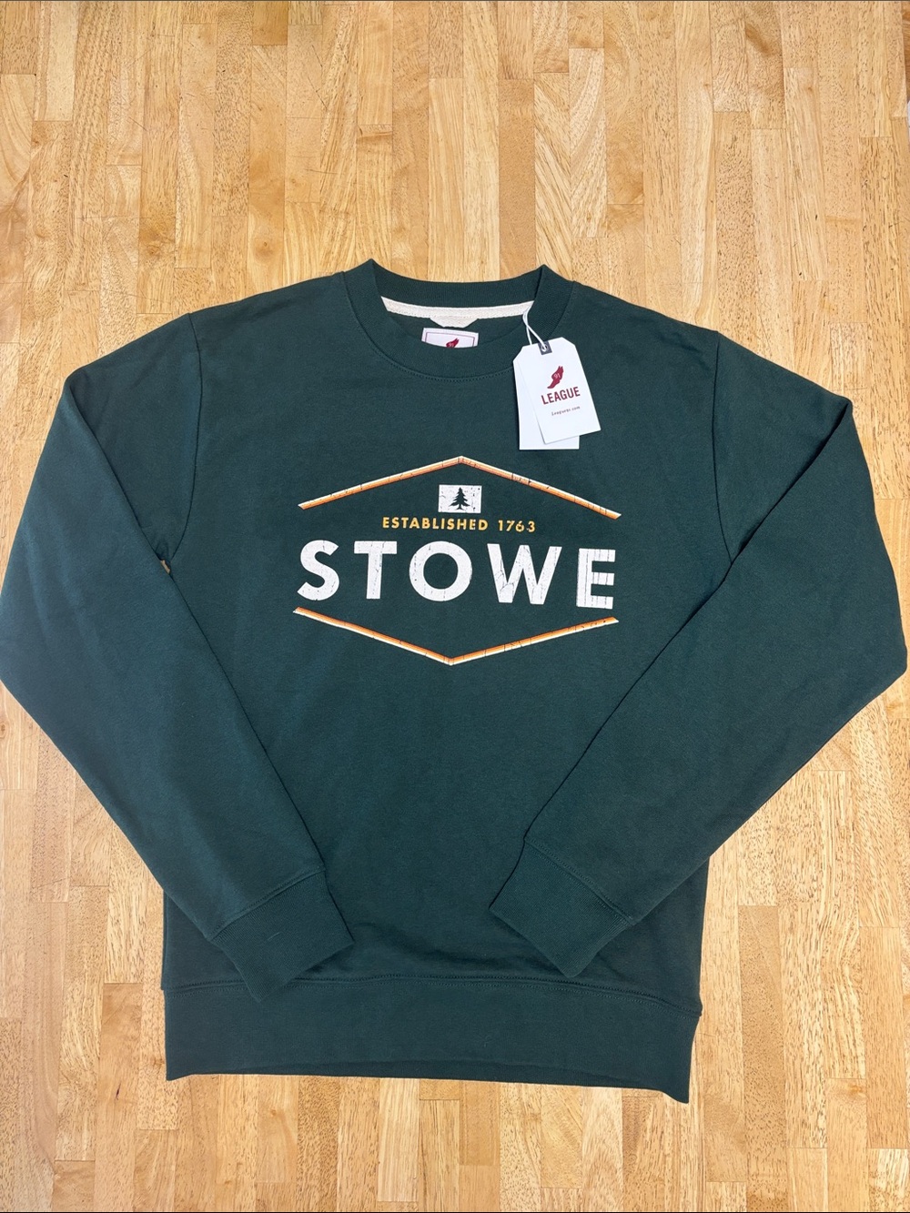 NWT League 91 Stowe Vermont Souvenir Crewneck Sweatshirt Forest Green Small S